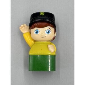 Mega Bloks John Deere Tractor Driver Brown Hair Blue Eyes Green Yellow Waving